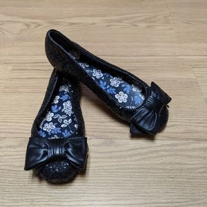 Tory Burch black sequin bow flats